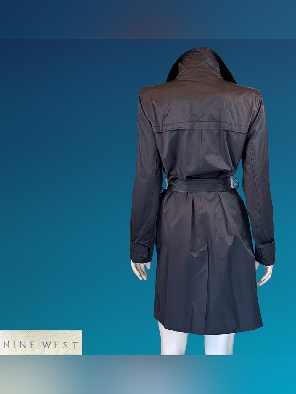 Vintage Y2K NINE WEST  Black Minimalist Mini Trench Coat 2004 | S - Picture 12 of 16